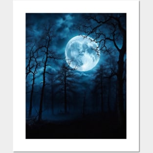 Horor dark forest woods trees moonlight Posters and Art